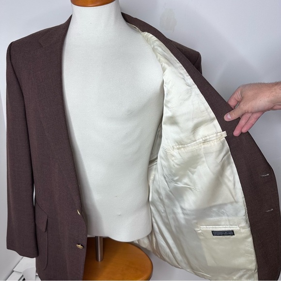 Vintage Stafford Brown Gold Button Hopsack Blazer - Picture 10 of 12